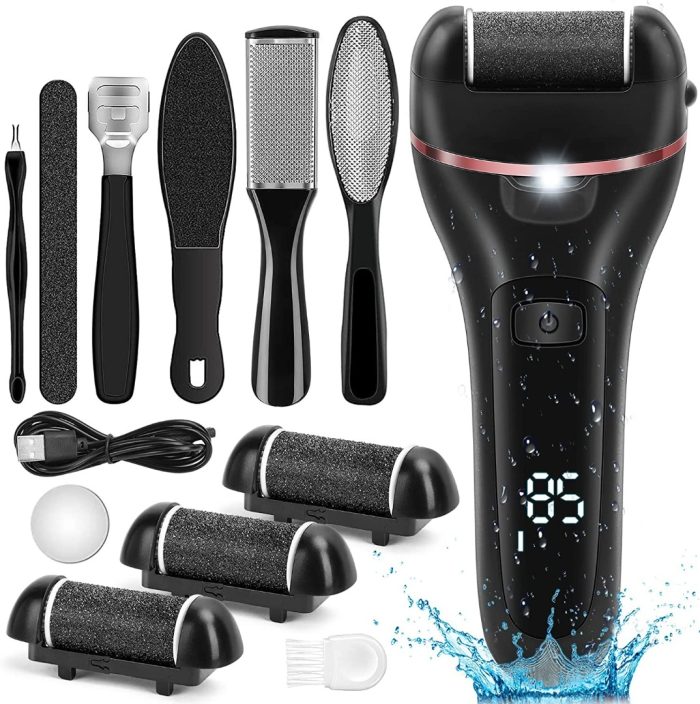 Pila electrica pentru talpi si calcaie IMA Trend, Display Digital, Led, Acumulator 1200 mAh, Incarcare USB, Impermeabil, 3 role, 2000 rpm, Accesorii incluse, Cadoul ideal, Indepartare piele moarta, Indepartare calus, Negru - imagine 8