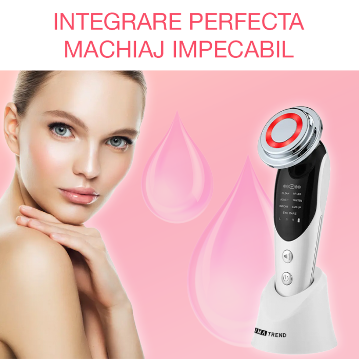 Aparat profesional pentru tratament facial și intinerirea pielii 7 in 1, IMA Trend®, Vibratii EMS, Masaj facial, Lifting, Curatarea porilor, cearcane, Indepartarea ridurilor, Alb - imagine 2