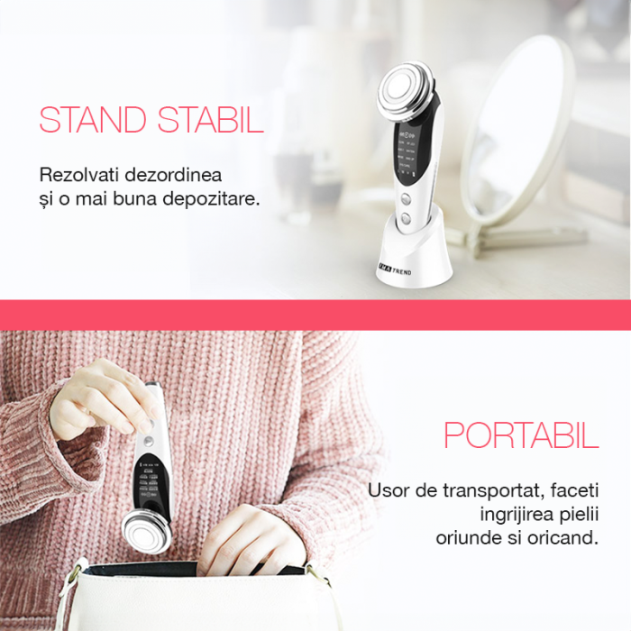 Aparat profesional pentru tratament facial și intinerirea pielii 7 in 1, IMA Trend®, Vibratii EMS, Masaj facial, Lifting, Curatarea porilor, cearcane, Indepartarea ridurilor, Alb - imagine 7