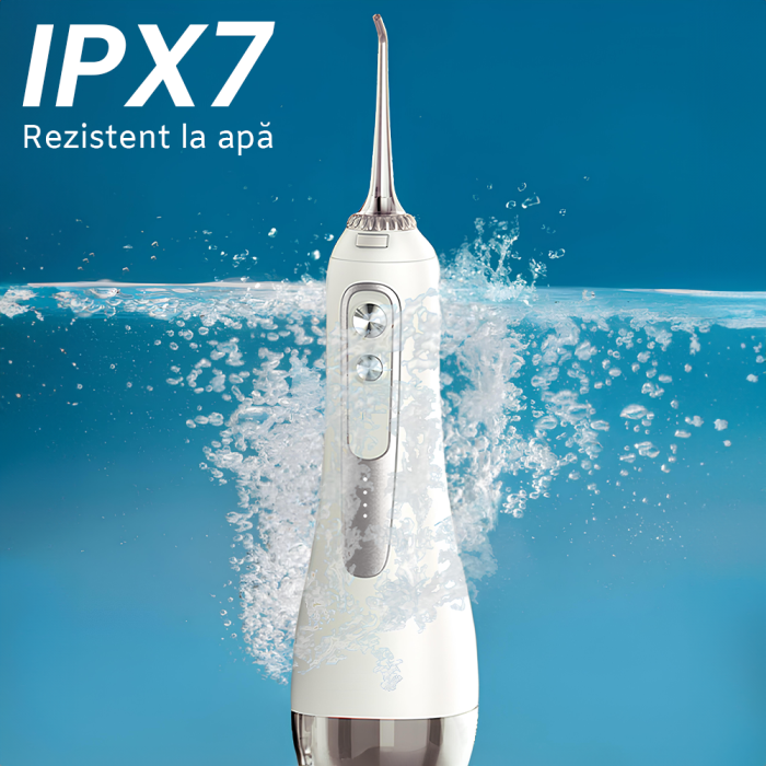 Irigator Oral  IMA Trend, Profesional pentru Dus Bucal și Oral, Presiune 70-120PSI, 3 TREPTE de presiune, Fara fir, Portabil, IPX7, Rezervor 320 ML, Baterie 1600mAh, 360°, Capete Intradentare Incluse Alb/Roz - imagine 15