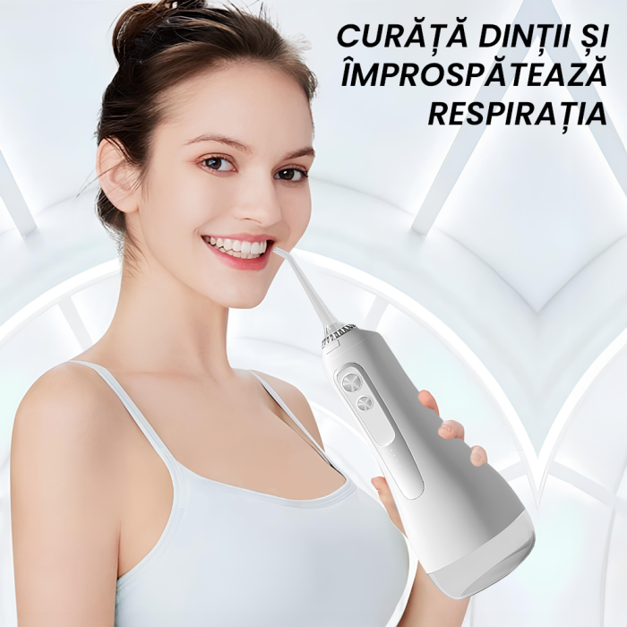 Irigator Oral  IMA Trend, Profesional pentru Dus Bucal și Oral, Presiune 70-120PSI, 3 TREPTE de presiune, Fara fir, Portabil, IPX7, Rezervor 320 ML, Baterie 1600mAh, 360°, Capete Intradentare Incluse Alb/Roz - imagine 11