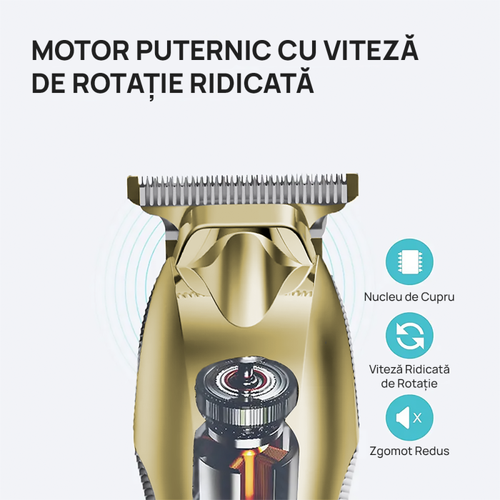Aparat de tuns si ras IMA Trend Trimmer, barba si corp, rezistent la apa, cu lumina led, LCD, 2 trepte de viteza, 6500 rpm, Portabil, cu Incarcare USB, cu Baterie reincarcabila 1200mAh, Autonomie 240 de minute, Auriu - imagine 12