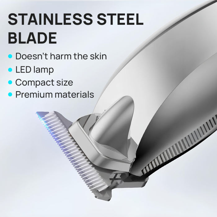 Aparat de tuns si ras IMA Trend Trimmer, barba si corp, rezistent la apa, cu lumina led, LCD, 2 trepte de viteza, 6500 rpm, Portabil, cu Incarcare USB, cu Baterie reincarcabila 1200mAh, Autonomie 240 de minute, Gri - imagine 2
