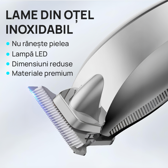Aparat de tuns si ras IMA Trend Trimmer, barba si corp, rezistent la apa, cu lumina led, LCD, 2 trepte de viteza, 6500 rpm, Portabil, cu Incarcare USB, cu Baterie reincarcabila 1200mAh, Autonomie 240 de minute, Gri - imagine 9