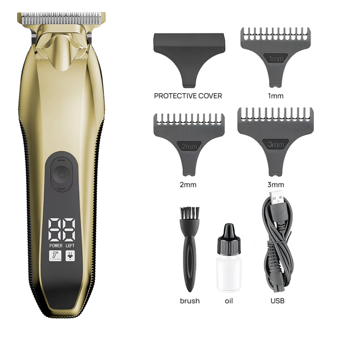 Aparat de tuns si ras IMA Trend Trimmer, barba si corp, rezistent la apa, cu lumina led, LCD, 2 trepte de viteza, 6500 rpm, Portabil, cu Incarcare USB, cu Baterie reincarcabila 1200mAh, Autonomie 240 de minute, Auriu - imagine 6