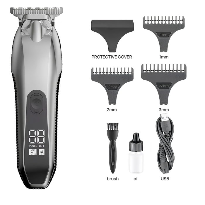 Aparat de tuns si ras IMA Trend Trimmer, barba si corp, rezistent la apa, cu lumina led, LCD, 2 trepte de viteza, 6500 rpm, Portabil, cu Incarcare USB, cu Baterie reincarcabila 1200mAh, Autonomie 240 de minute, Gri - imagine 6