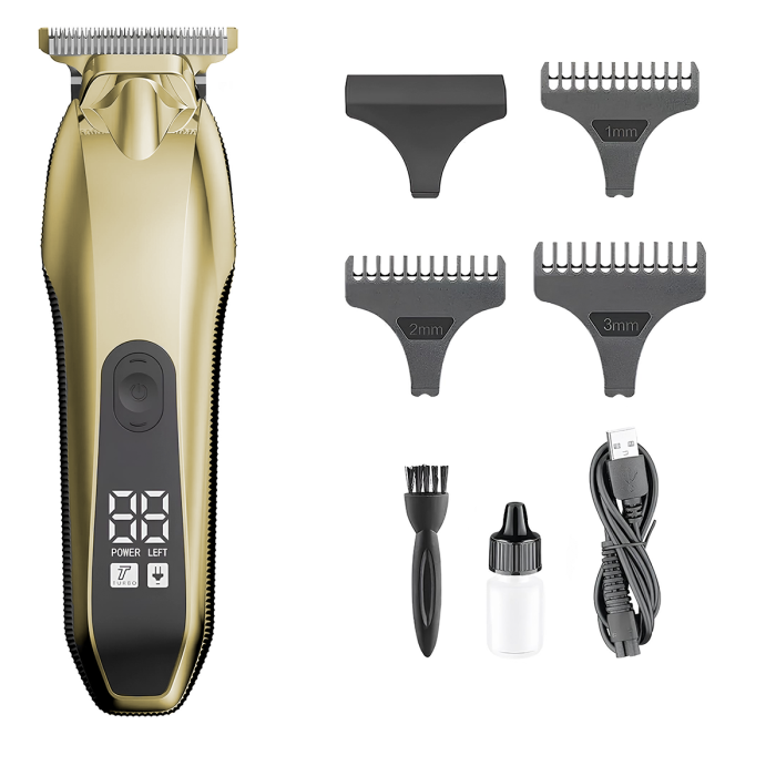 Aparat de tuns si ras IMA Trend Trimmer, barba si corp, rezistent la apa, cu lumina led, LCD, 2 trepte de viteza, 6500 rpm, Portabil, cu Incarcare USB, cu Baterie reincarcabila 1200mAh, Autonomie 240 de minute, Auriu - imagine 8