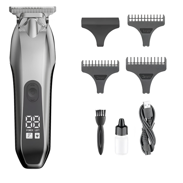 Aparat de tuns si ras IMA Trend Trimmer, barba si corp, rezistent la apa, cu lumina led, LCD, 2 trepte de viteza, 6500 rpm, Portabil, cu Incarcare USB, cu Baterie reincarcabila 1200mAh, Autonomie 240 de minute, Gri - imagine 8