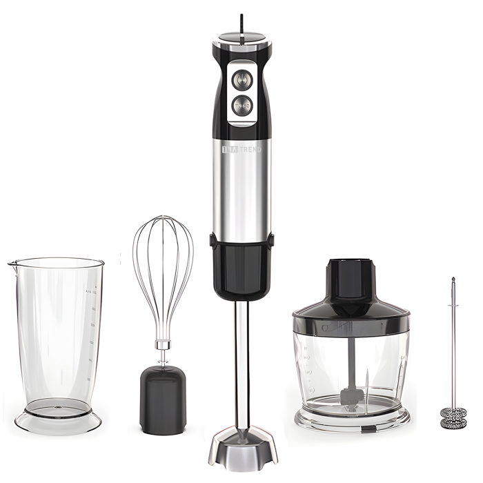 Set Blender 5 in 1 IMA Trend cu putere 1000W, Mixer vertical profesional, Lama din Otel inoxidabi, Silențios, 12 trepte de viteza, Functie Turbo, Cana 600ml, Tocător 500ml, Mixer, Accesoriu pentru Spumat laptele, Multifunctional,  Negru - imagine 5