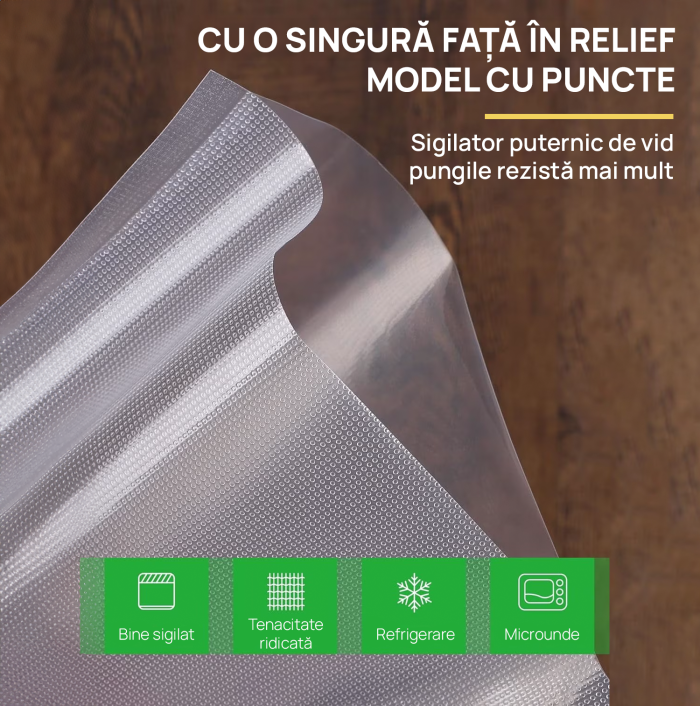 Rola folie profesionala IMA Trend pentru aparate de vidat alimente, rezistenta, compatibilitate universala, Dimensiune 25x500cm, Transparent - imagine 2