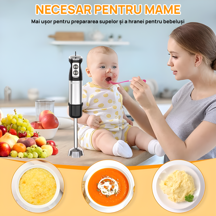 Set Blender 5 in 1 IMA Trend cu putere 1000W, Mixer vertical profesional, Lama din Otel inoxidabi, Silențios, 12 trepte de viteza, Functie Turbo, Cana 600ml, Tocător 500ml, Mixer, Accesoriu pentru Spumat laptele, Multifunctional,  Negru - imagine 4