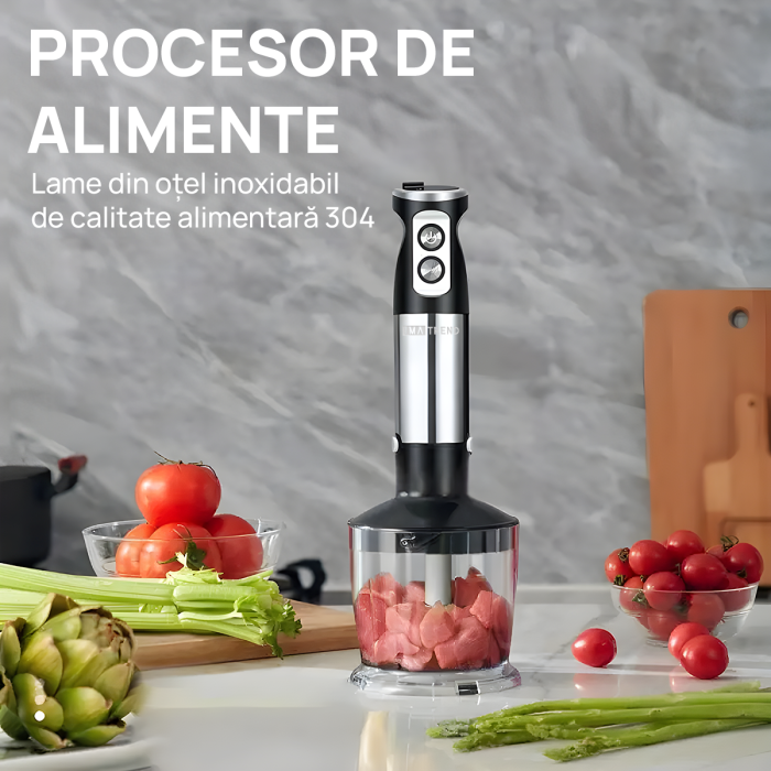 Set Blender 5 in 1 IMA Trend cu putere 1000W, Mixer vertical profesional, Lama din Otel inoxidabi, Silențios, 12 trepte de viteza, Functie Turbo, Cana 600ml, Tocător 500ml, Mixer, Accesoriu pentru Spumat laptele, Multifunctional,  Negru - imagine 9