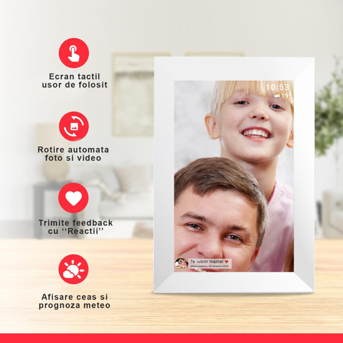 Rama foto digitala IMA Trend®, 10.1 inch, aplicatie Frameo, Android 6, RAM 1GB, Memorie interna 32GB, Touchscreen 800x1280 HD IPS, Slot USB, card SD, difuzor 2x2W, poze/video, Alba - imagine 6