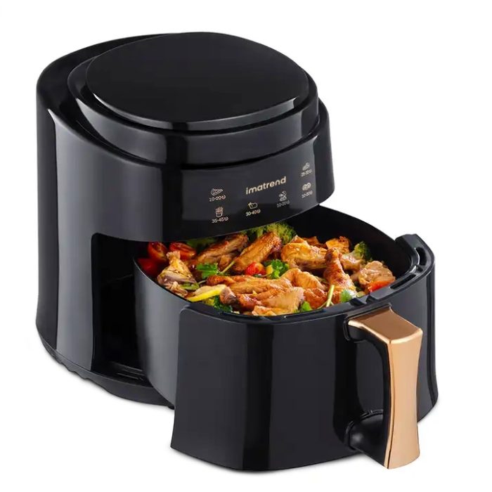 Friteuza cu aer cald, fara ulei, IMA TREND XL Air Fryer, 1400W, capacitate 8L, temperatura ajustabila 80-220°C, timer 60 min, pot detasabil, display digital, Negru