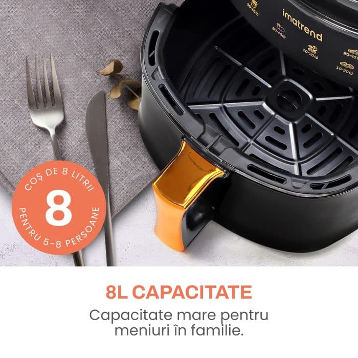 Friteuza cu aer cald, fara ulei, IMA TREND XL Air Fryer, 1400W, capacitate 8L, temperatura ajustabila 80-220°C, timer 60 min, pot detasabil, display digital, Negru - imagine 5