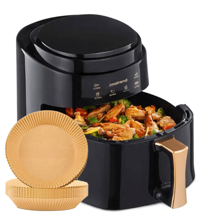 Friteuza cu aer cald, fara ulei, IMA TREND XL Air Fryer, 1400W, capacitate 8L, temperatura ajustabila 80-220°C, timer 60 min, pot detasabil, display digital, 100 de tavi, Negru