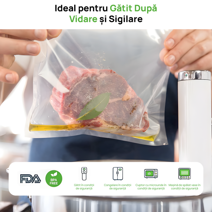Aparat de vidat si sigilat alimente IMA Trend, 130W, 70kpa, 5 functii vidare umed/uscata/soft, panou de comanda tactil, 30 cm bara de lipire, Cutter Incorporat, cu 5 Pungi 20x30cm si o Rola de 20x300cm incluse, Functie de Sigilare si Vidare Automata, Gri - imagine 8