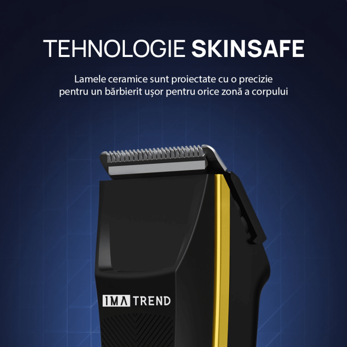 Aparat de tuns si ras IMA Trend Trimmer, inghinal, barba si corp, ceramic, rezistent la apa, cu lumina led, LCD, 2 trepte de viteza, 6500 rpm, cu stand, Portabil, cu Incarcare USB, cu Baterie reincarcabila 600mAh, Autonomie 90 de minute, Negru - imagine 3
