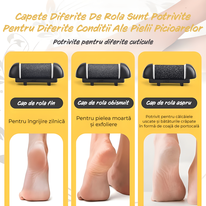 Set accesorii pentru Pila electrica pentru talpi si calcaie IMA Trend, 3 role, Indepartare piele moarta, Indepartare calus, Negru - imagine 4