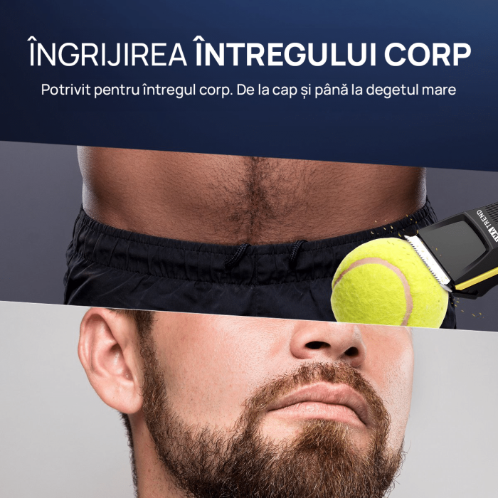 Aparat de tuns si ras IMA Trend Trimmer, inghinal, barba si corp, ceramic, rezistent la apa, cu lumina led, LCD, 2 trepte de viteza, 6500 rpm, cu stand, Portabil, cu Incarcare USB, cu Baterie reincarcabila 600mAh, Autonomie 90 de minute, Negru - imagine 5